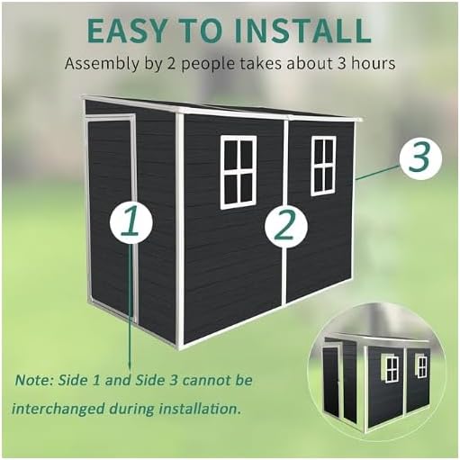 LANTRO JS Plastic Shed with Floor Included, Outdoor Plastic Shed, 4x8FT Storage Shed with Floor Included with Two Windows, Lockable Doors for Garden Tools