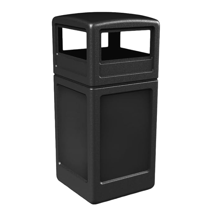42 Gallon Square Black Waste Container and Dome Lid Set | Exterior Trash Can | Outdoor Trash Can with Lid | Trash Bin for Outdoor | Decorative Trash Can with Lid | Compost Trash Recycle Bin