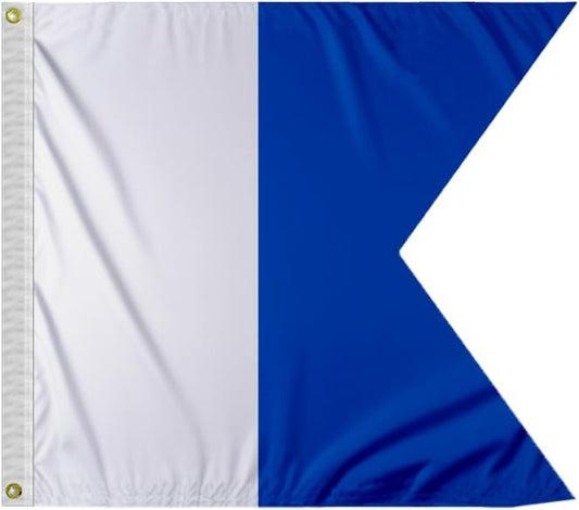 AGAS Alpha Code A Marine Signal 4x6 Ft Flag - Printed 200D Nylon - Canvas Header - Brass Grommets - Colorfast & Stitched Edges - Nautical Boat Flag - Naval Code Signal Flag.