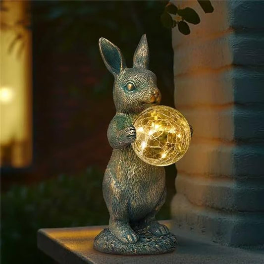 MININOVA Garden Outdoor Statues Rabbit with Solar Light Bunny Figurines Decorations with Wider Base & Reinforced Weight for Patio Yard Lawn Ornaments Gifts for Birthday Christmas Housewarming