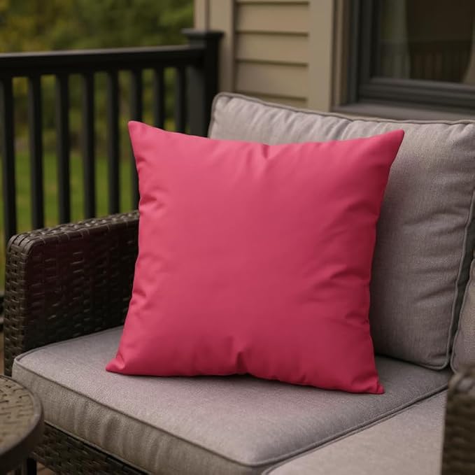 RSH DECOR: Sunbrella Square Throw Pillows Set of 4 | 17" x 17" | Water and Fade-Resistant Performance Fabric | Outdoor Pillow Covers with Down-Alternative Inserts | Made in USA (Canvas Hot Pink)
