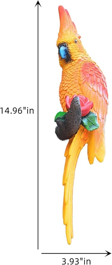 15" Real Bird Decor Statues,Garden Outdoor Animal Sculptures & Statues, Home Resin Parrots Tree Lawn Decor, Bird Figurine Art,Hanging Parrots Sculptures, Tropical Statues,Tiki Bar for Outside