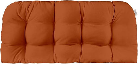 RSH DECOR Sunbrella Tufted Wicker Loveseat Cushion | 44” x 22" | Water and Fade-Resistant Performance Fabric | Outdoor Settee Cushion for Patio Furniture | Made in USA (Canvas Rust Burnt Orange)