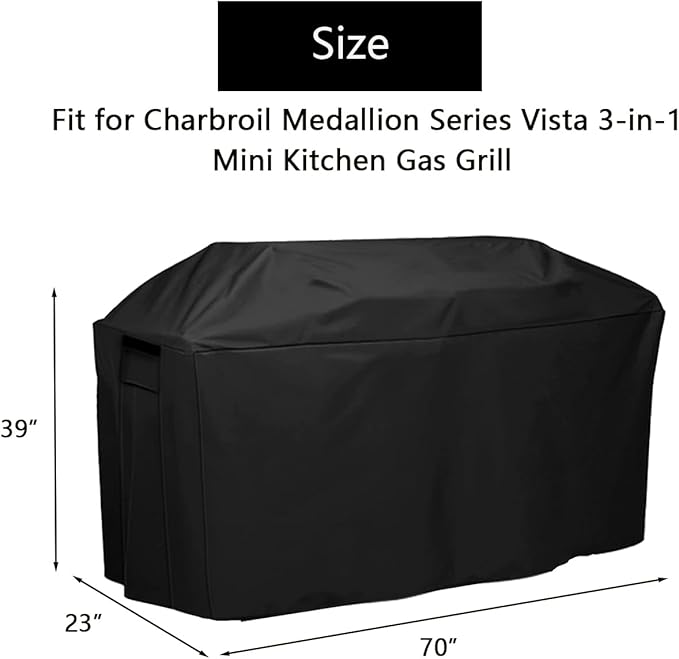 Grill Cover for Charbroil Medallion Series Vista 4 Burner Outdoor Kitchen Griddle, Waterproof Outdoor BBQ Grill Cover - 70 x 23 x 39 Inch