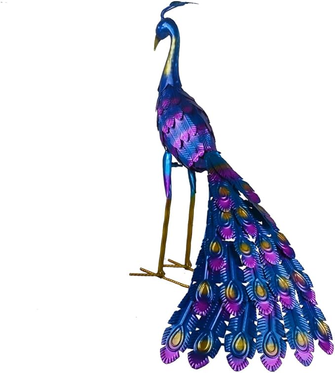Small Peacock Statue Animal Sculpture Garden Decoration Metal Yard Art for Yard Outdoor Decoration (Long Tail)