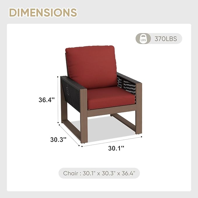 COOS BAY Natural Cedar Wood Patio Chair with Cushions, Durable Outdoor Furniture, Patio Dining Armchair for Deck, Porch, or Garden, 2 Pieces, Brownish/Red