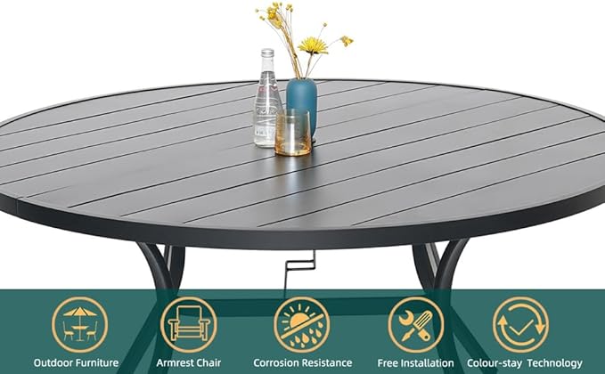 7-Piece Outdoor Dining Set, 48'' Round Table with 6 Stackable Chairs All Weather Furniture Set - Navy