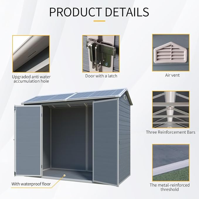 8x4 FT Resin Outdoor Storage Shed with Floor and 2 Windows, Outside Plastic Sheds Storage Clearance w/Lockable Door, Backyard Garden Tool House for Patio, Yard, Lawn, Bike, Gray