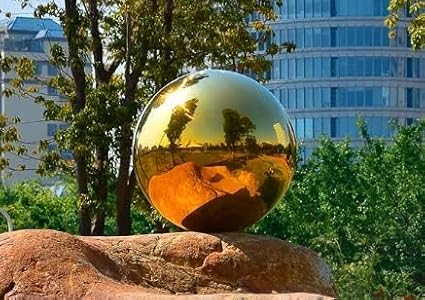 Nerien 12 Inch Gazing Ball, Stainless Steel Garden Mirror Globe, Polished Ornament Sphere, Hollow Floating Reflective Hemisphere, Home Outdoor Pond Housewarming Swimming Pool Decoration Gift, Gold