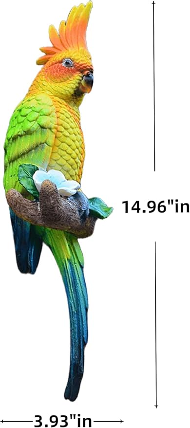15" Real Bird Statue,Garden Outdoor Animal Sculptures & Statues Decor, Home Resin Parrots Tree Lawn Decor, Bird Figurine Art,Hanging Parrots Sculptures, Tropical Statues,Tiki Bar for Outside