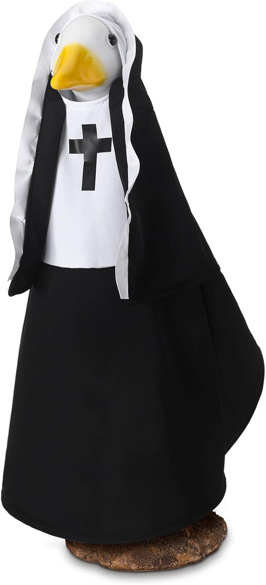 Talltalk Halloween Nun Goose Outfit Clothes for 23" High Cement or Plastic Goose Lawn Clothing Porch Garden Costume for Porch Yard Lawn Patio Outdoor Statue Art