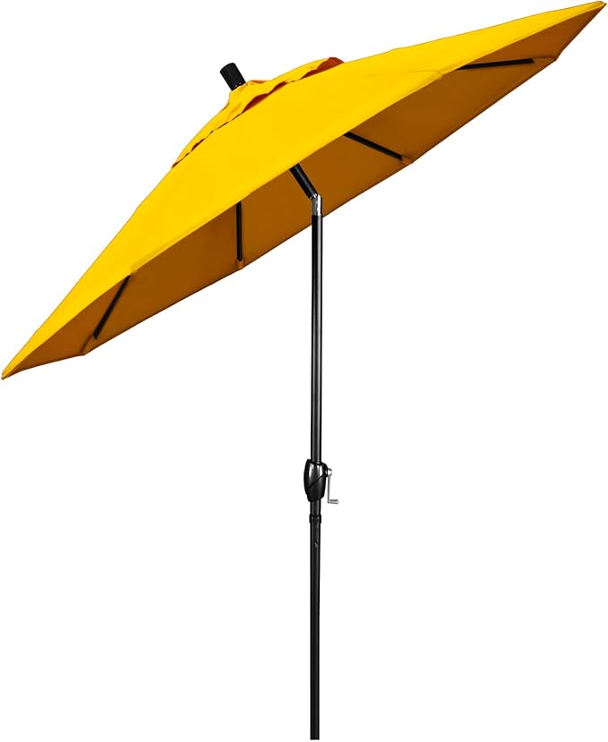 California Umbrella GSPT908302-5457 9' Round Aluminum Market, Crank Lift, Push Button Tilt, Black Pole, Sunbrella Sunflower Yellow