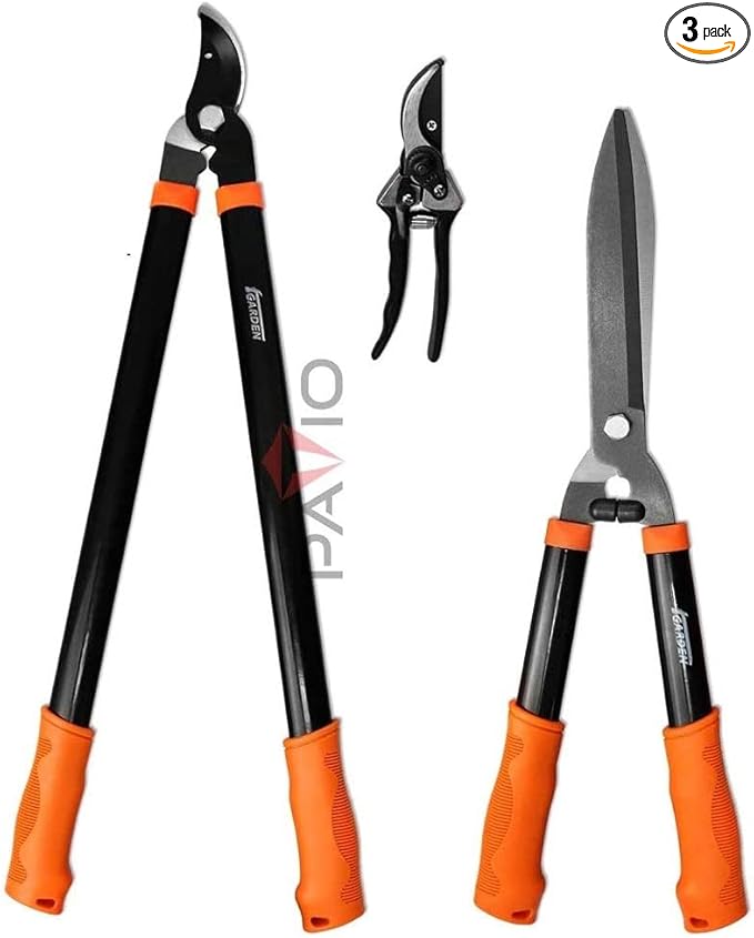 Patio Paradise 3 Piece Garden tools, Tree & Shrub Care Set with Pruner, Lopper and Hedge Shear for Yard Lawn Indoor Outdoor Gardening