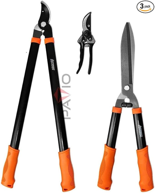 Patio Paradise 3 Piece Garden tools, Tree & Shrub Care Set with Pruner, Lopper and Hedge Shear for Yard Lawn Indoor Outdoor Gardening
