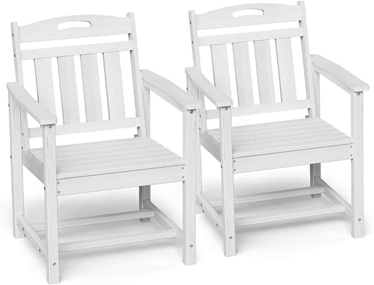 Ciokea Outdoor Patio Dining Chair Set of 2, HDPE Porch Chairs for Dining Table, All-Weather Durable Outdoor Furniture for Backyard, Garden, Lawn & Poolside, White