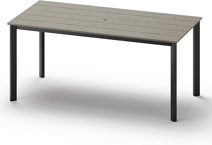 Outdoor Patio Dining Table, HDPE & Aluminum Outdoor Table with Umbrella Hole, All-Weather for Deck, Garden, Lawn, Backyard, Poolside and Indoor Use (Classic Gray)