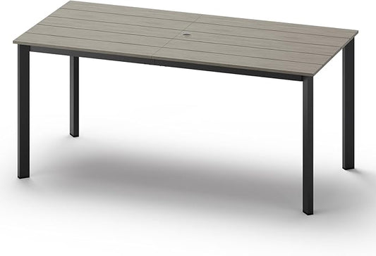 Outdoor Patio Dining Table, HDPE & Aluminum Outdoor Table with Umbrella Hole, All-Weather for Deck, Garden, Lawn, Backyard, Poolside and Indoor Use (Classic Gray)