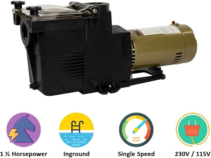 Rx Clear Ultimate Niagara 1.5 HP Pool Pump for Inground Swimming Pools | 48 or 56 Frame | 115/230 Volt | 8.5/4.3 Amps | Corrosion Proof | Large See-Through Strainer Cover