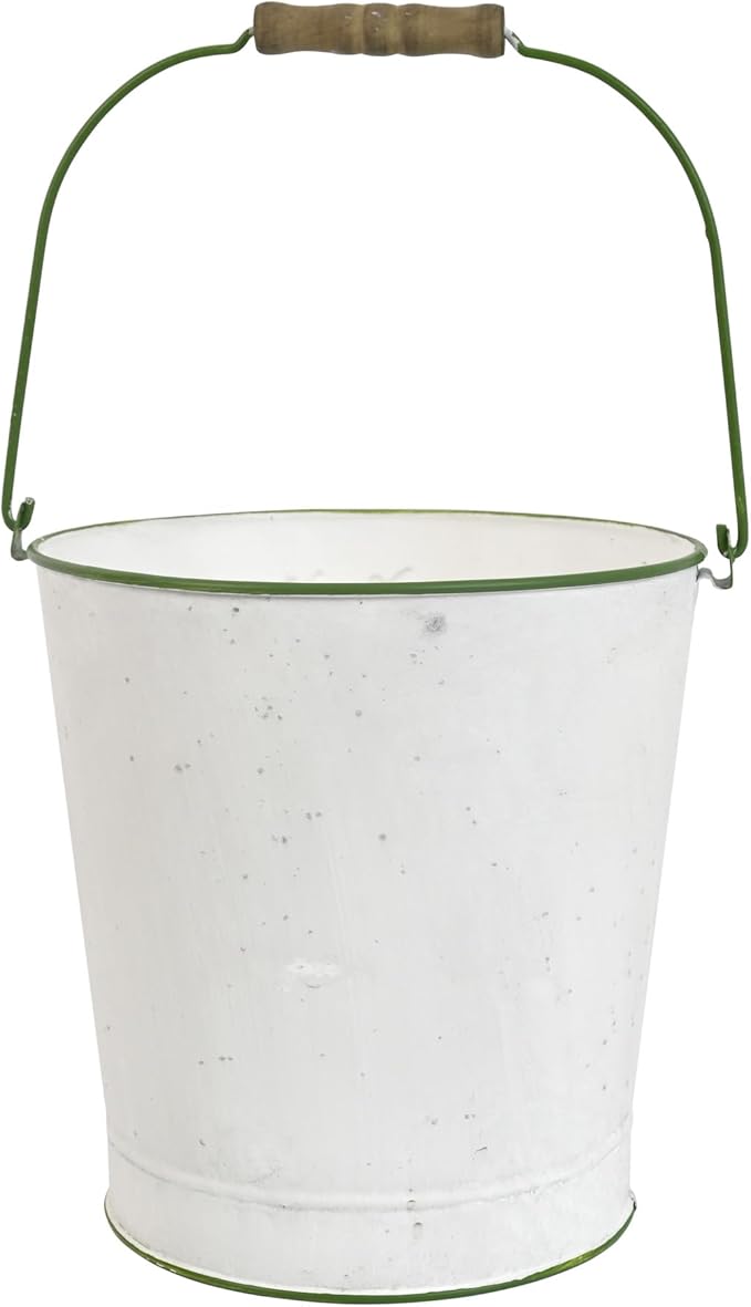 Vintage Welcome to My Garden Metal Planter Bucket with Wooden Handle, Rustic Farmhouse Flower Pot, Decorative Indoor Outdoor Gardening Container for Succulents, Herbs, Home Decor