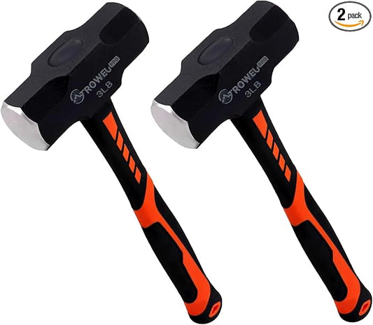 2 Pack 3lb Sledge hammer with 12.8 Inch Shock-Resistant Fiberglass Handle,Heavy Duty Drilling Crack Hammer with Forged Steel Head