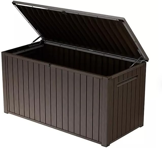 Stylish Indoor/Outdoor Storage Deck Box,Resin,Large Capacity, Weather-Resistant, Lockable lid and Side handles. (Brown, 170 Gallon)