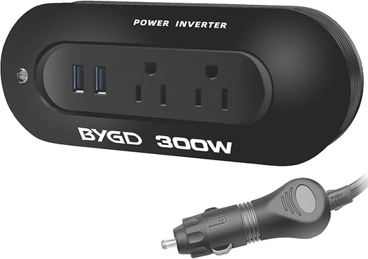 300W Power Inverter 12V DC to 110V AC Car Adapter with 4.8A Dual USB Ports and AC Outlets, Portable Compact Power Converter for Laptop, Phone, Tablet, RV, Camping(Black)