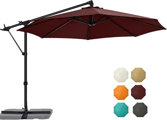 ABCCANOPY 10FT Cantilever Umbrella Offset Hanging Patio Umbrella with Base Stand Rotate and Tilt，Suitable for Garden, Lawn, Backyard(Burgundy)