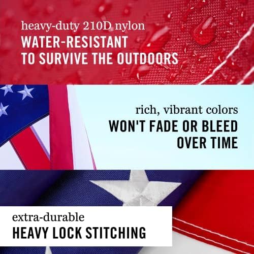 American Flag 3x5 Ft for Outside | Premium Heavy Duty TearProof Polyester US Flag | Longest Lasting High Wind Outdoor Flag with Embroidered Stars, Sewn Stripes, Brass Grommets | Fade Resistant