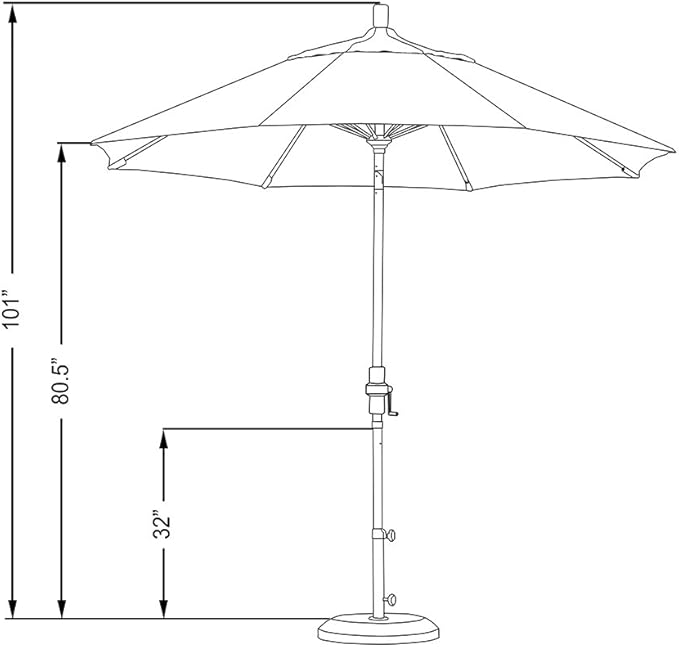 California Umbrella 9' Round Aluminum Pole Fiberglass Rib Market Umbrella, Crank Lift, Collar Tilt, Black Pole, Sunbrella Spectrum Mist