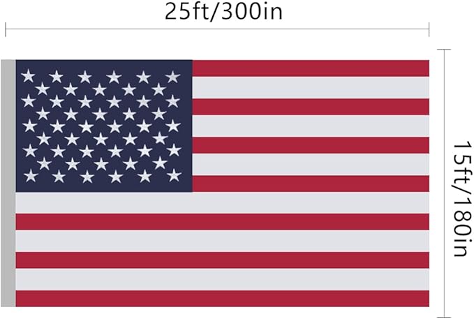 American Flags for Outside 15x25, USA US Flag Heavy Duty Outdoor, Made of 210D Oxford Fabric, Embroidered Stars, Brass Grommets