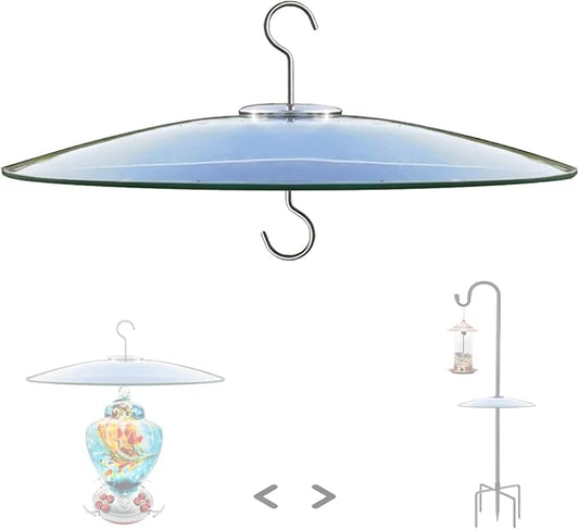 13" Glass Rain Cover for Bird Feeder Outdoors - Baffle on Shepherd Pole/Post or S Hook Hanging - Large Weather Guard Protective Dome - Clear (Dia. 33CM)