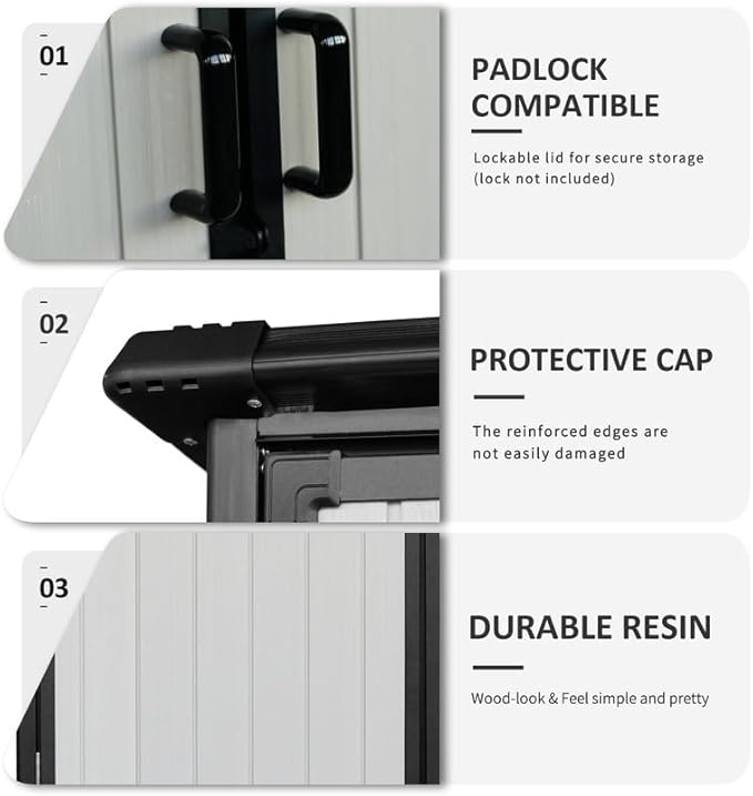 5x3 FT Resin Outdoor Storage Shed with Floor, Waterproof Resin Cabinet with Lockable Door, Outside Plastic Tool Garden Sheds for Backyard Lawn Patio Furniture, Bikes, Accessories, Black