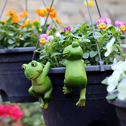 LANDOR Set of 3 Cute Frog Figurines Hanging Animal Statue,Resin Pot Climbing Sculpture Outdoor Statues Ornaments Décor for Flower potFence, Yard Art Patio Lawn House (3 frogs)
