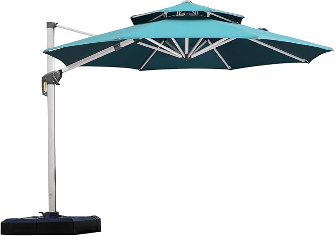 PURPLE LEAF Patio Umbrella 10 Feet Outdoor Round Umbrella Large Cantilever Umbrella Windproof Offset Heavy Duty Sun for Garden Deck Pool Patio, Turquoise Blue
