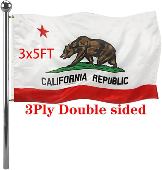 Jayus Double Sided California Republic Sates Flags 3x5 FT Outdoor - Vivid Colors 3Ply Cali CA Bear Flags Banners- Heavy Duty 100% Polyester with 2 Brass Grommets