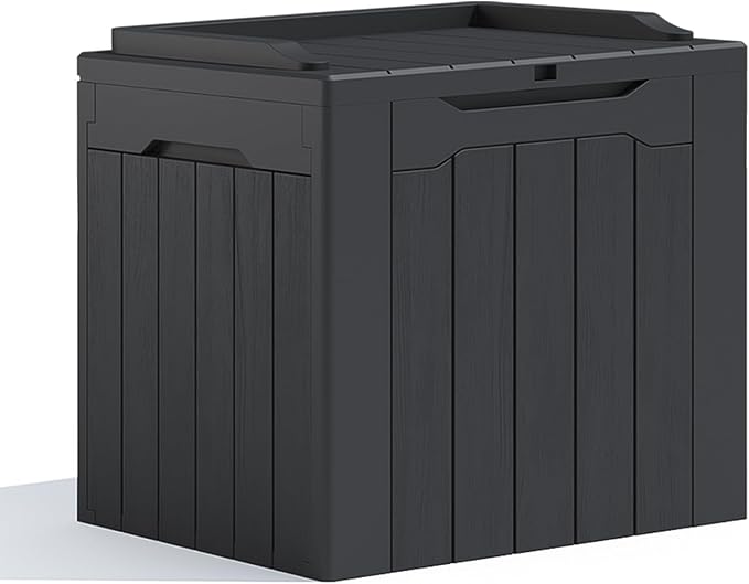 Patiolife 30 Gallon Resin Deck Box, Small Outdoor Storage for Garden Tools, Pool Supplies, Waterproof and Lockable, Black