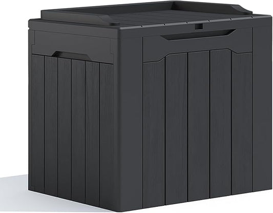 Patiolife 30 Gallon Resin Deck Box, Small Outdoor Storage for Garden Tools, Pool Supplies, Waterproof and Lockable, Black