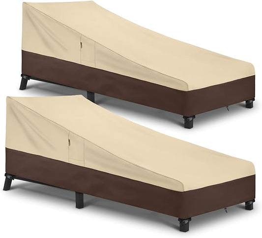 Arcedo Waterproof Outside Lounge Chair Covers 2 Pack, Heavy Duty Patio Chaise Lounge Covers for Outdoor Furniture, Protect Your Pool Chairs in Winter, 80" L x 32" W x 25" H, Beige and Brown