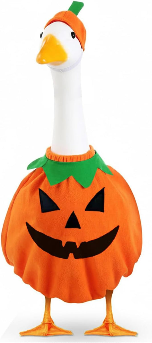 Helloween Porch Goose Outfits, 2 Pcs/Set Pumpkin Lawn Cement Goose Clothes, 23" Patio Yard Garden Geese Costume Decoration
