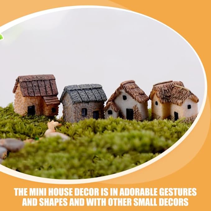 SUPVOX 8Pcs Mini Resin Village House Figurines for DIY Moss Micro Landscape Terrarium Decor Fairy Garden Bonsai Office Desk Ornament