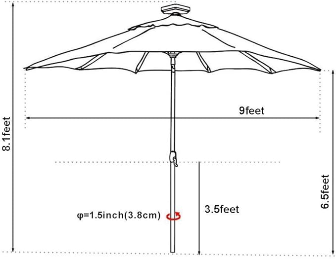 EliteShade USA 10-Year-Non-Fading Solar 9ft Market Umbrella with 80 LED Lights Patio Umbrellas Outdoor Table Umbrella with Ventilation,Rust