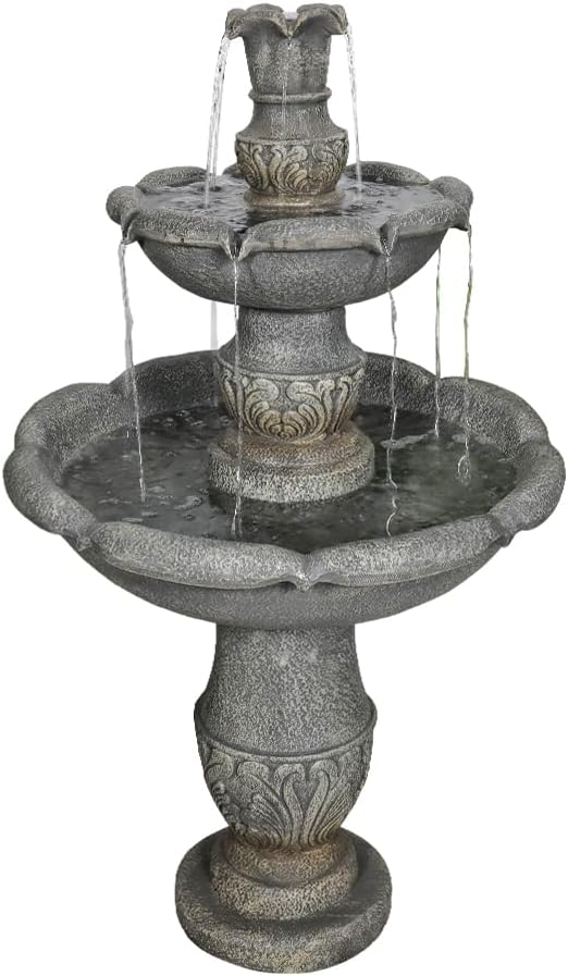 Garden Rustic Outdoor Floor 2-Tier Water Fountains 48.4" H Classical Flowerpot Shape Top Concrete Fountain and Waterfalls for Outdoor, Garden, Backyard, Porch, Deck, Patio