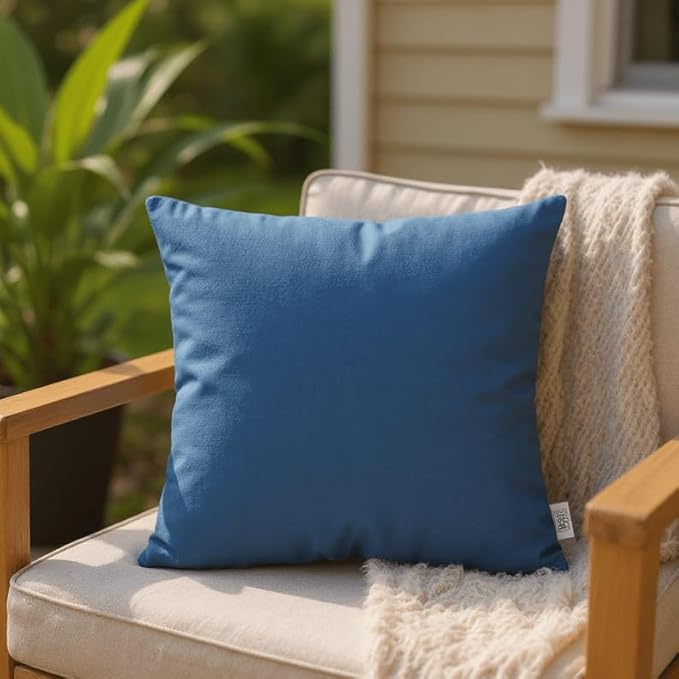 RSH DECOR: Sunbrella Square Throw Pillows Set of 4 | 20" x 20" | Water and Fade-Resistant Performance Fabric | Outdoor Pillow Covers with Down-Alternative Inserts | Canvas Regatta