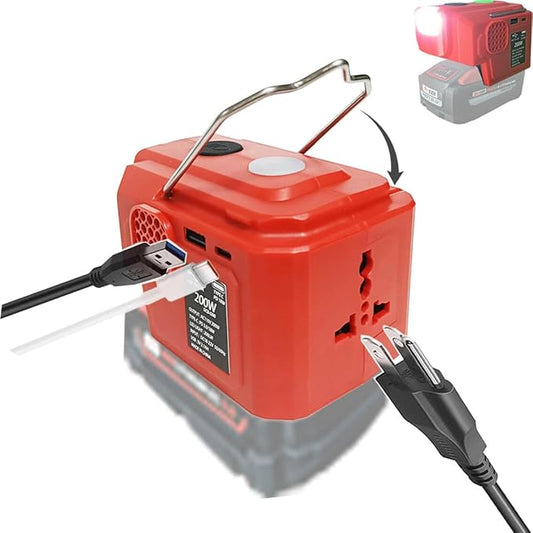 200W Power Inverter for Milwaukee M18 Battery, DC 20V to AC 110-120V 18V Inverter, Powered Outlet with 1 USB Ports & 1 Type-C & 1 AC Outlet,LED Portable Power Station Adapt(No Battery)