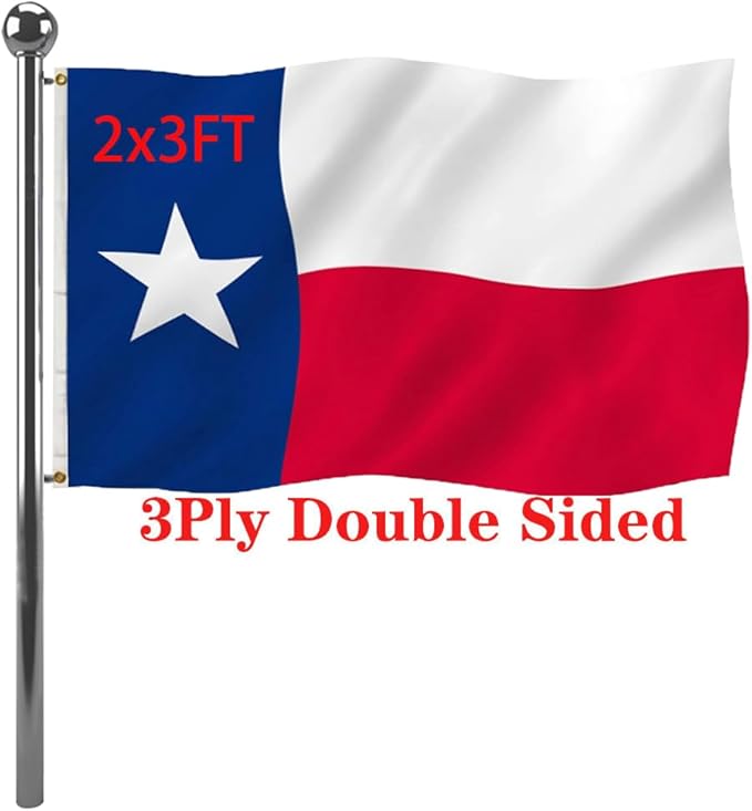 Jayus Double Sided Texas State Flag 2x3 FT Outdoor- 220D Heavy Duty Republic of Texas Flags Banners- Vivid Colors UV Resistant TX Flags with 2 Brass Grommets