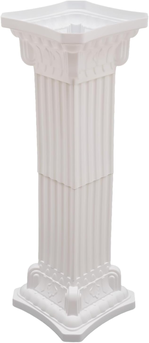 Roman Column Pedestal, Plastic White Columns for Weddings Indoor/Outdoor Roman Pillar Stand for Table Sculptures, Vase, Garden Decor (4PCS, 11.8 x 35.4 Ihch Square)