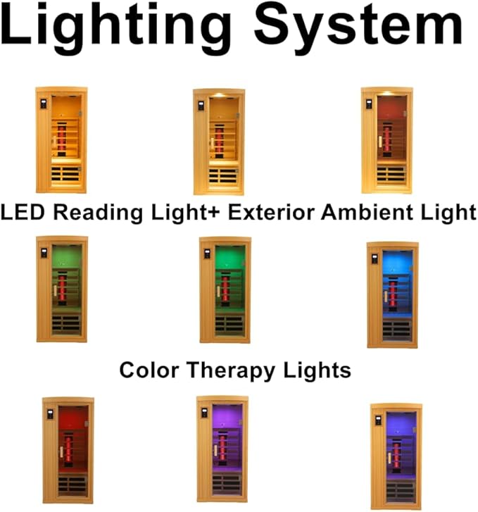 Ceramic Infrared Sauna 1 Person, Low EMF FAR Infrared Indoor Sauna for Home, 1300w Canadian Hemlock Wood Saunas with 6 Heating Panels, Blue-Tooth Control, LCD Display, LED Reading Lamp