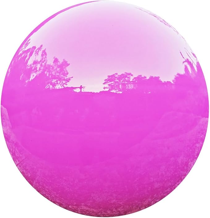 Pink Gazing Globe Mirror Ball in Stainless Steel, Shiny Hollow Sphere Sparkling Housewarming Outdoor Party Ornament(Pink, 8 inches)