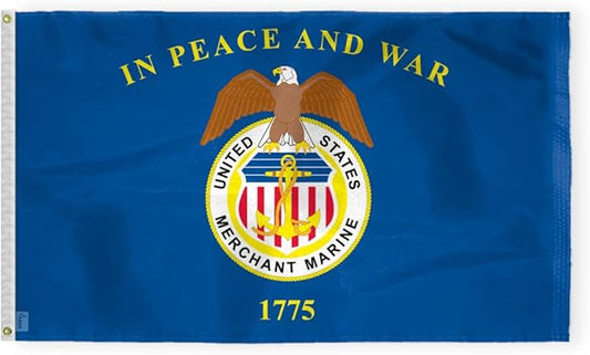 AGAS Large United States Merchant Marines Flag 4x6 Ft - Printed 200D Nylon Canvas Header Two Brass Grommets Big USA Merchant Marines Flag