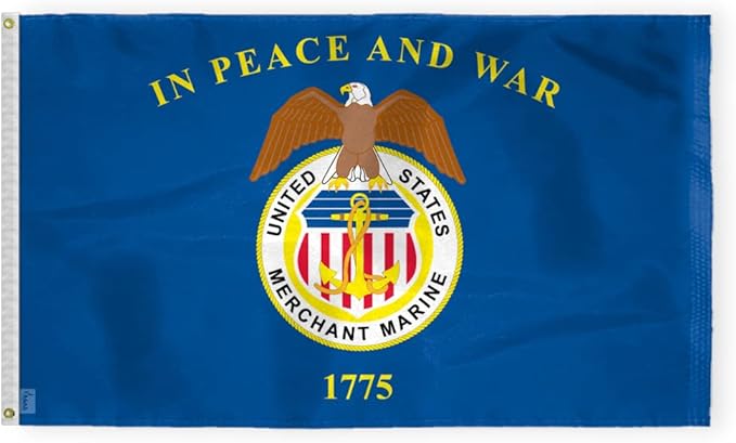 AGAS United States Merchant Marines Flag 3x5 Ft - Printed 200D Nylon Canvas Header Two Brass Grommets US Military Merchant Marines Flag